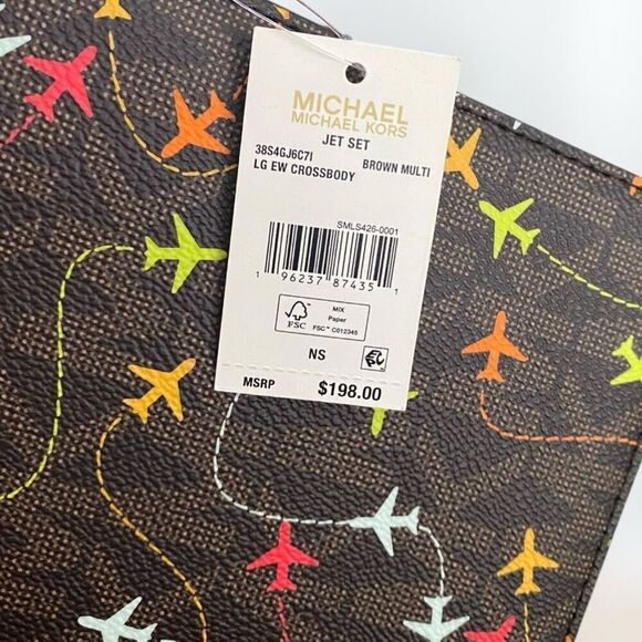 MICHAEL KORS JET SET Brown Multi East West Airplane Print Crossbody Bag $198 NWT - Picture 7 of 7